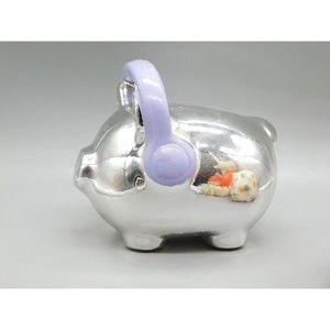 Chrome Style Piggy Bank with Head Phones  Super Cute